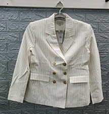 New LOFT Pinstripe Double Breasted Blazer White/Black/Brown Size 4