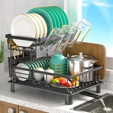 Dish Drying Rack, 2 Tier Racks for Kitchen Counter, 2 Tier, 2 Tier-black 