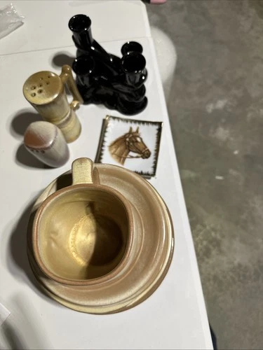 Frankoma 8 Plates, 1 Mug, Candlesticks, 2 Salt Shakers, Horse Dish