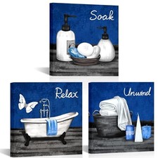Bathroom Decor Wall Art Bathtub Spa Canvas Pictures Prints Relax Soak Blue