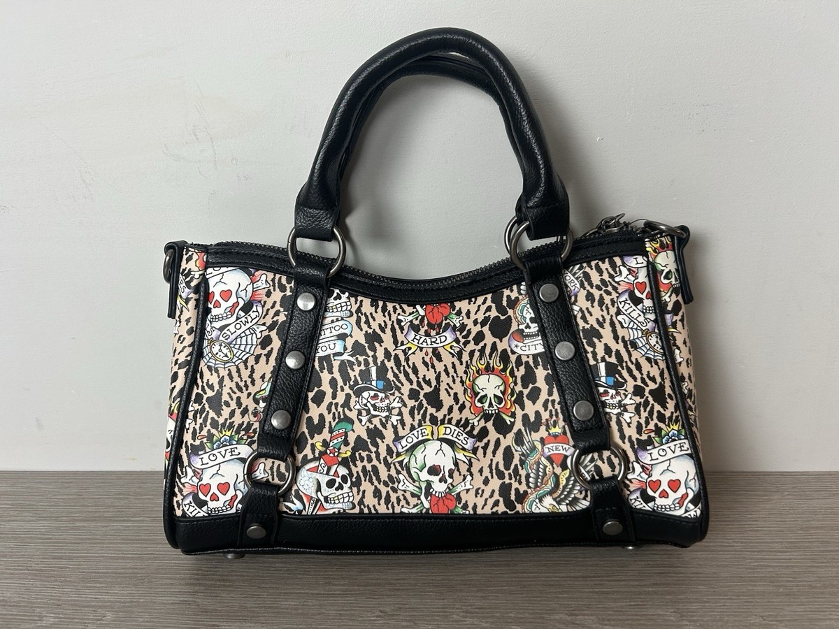 Ed Hardy Tattoo Print Leopard Handbag Tote Cross Bag Satchel