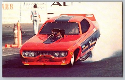 Vintage Funny Car Postcard Dunn & Velasco Plymouth Satellite Drag Racing Smoke
