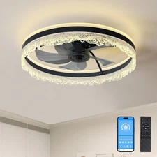 16/20/24" Smart Silent Ceiling Fan with Crystal Flush Mount LED Natural Airflow