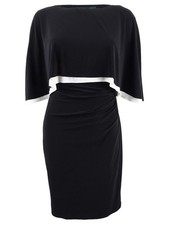 Lauren by Ralph Lauren Women's Petite Jersey Cape Dress (6P, Black/White)