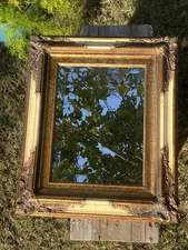 VTG Ornate Gold White Wood Wall Mirror 24x20 Rococo Style French Baroque Shabby