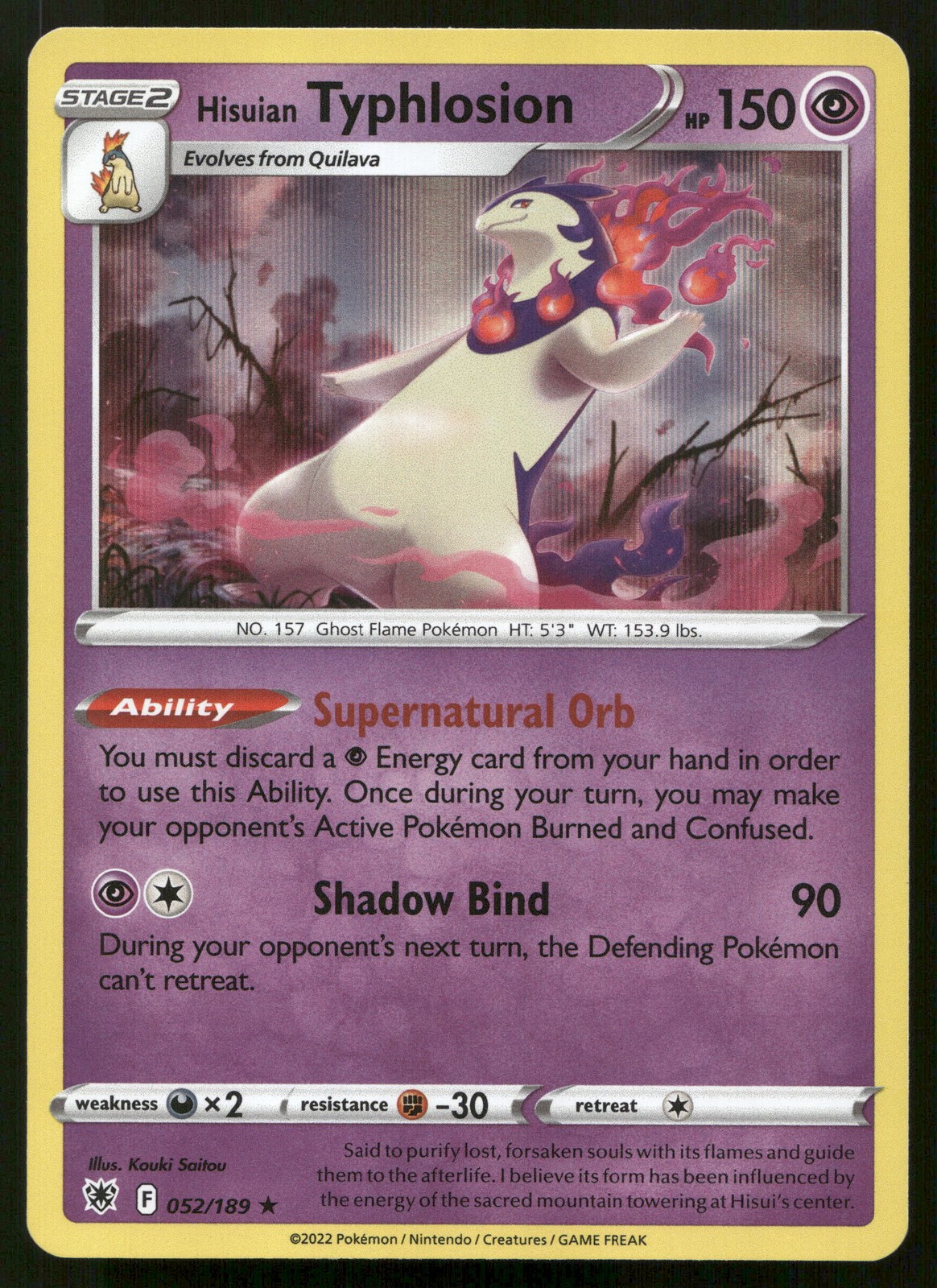 Hisuian Typhlosion SWSH10: Astral Radiance 052/189 LP-NM Holo Rare Pokemon TCG