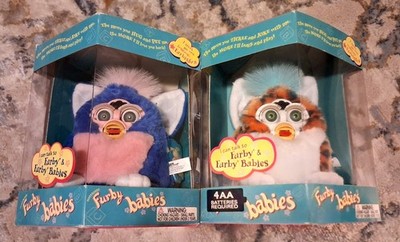 Lot of 2 Furby Babies Baby TIGER & Pink/Blueish Purple Vintage Tiger Electronics