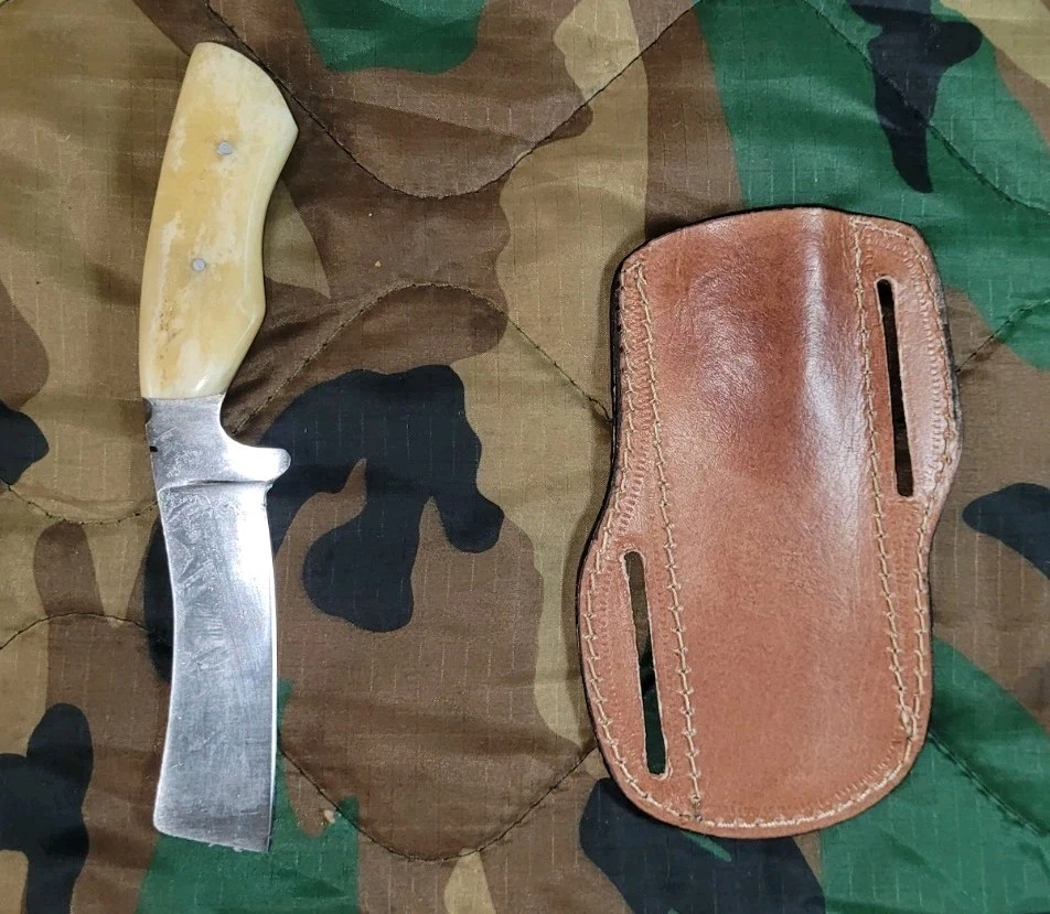 Cuchillo cortador toro inteligente estilo 3 pulgadas con funda de cuero imitación hueso mango Foto 2 de 4