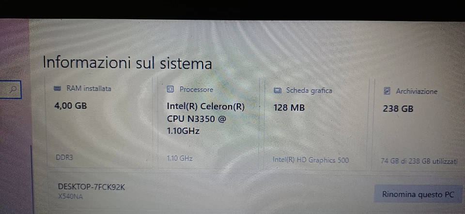 Asus X540N Notebook - Immagine 3 di 4