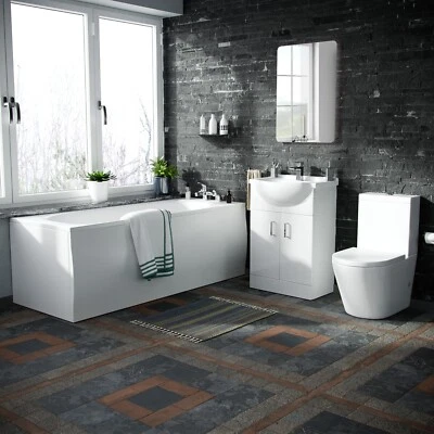550 Basin Vanity Unit, Close Coupled WC Toilet with Straight Edge Bath Bathroom