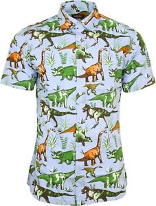 Run Fly Uomo Dinosauro Adventure Stampa Maniche Corte Camicia Retro Kitsch 50s Ebay