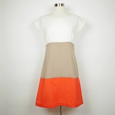ELIZA J Women's 6 -  Beige brown & orange sleeveless flared dress knee length