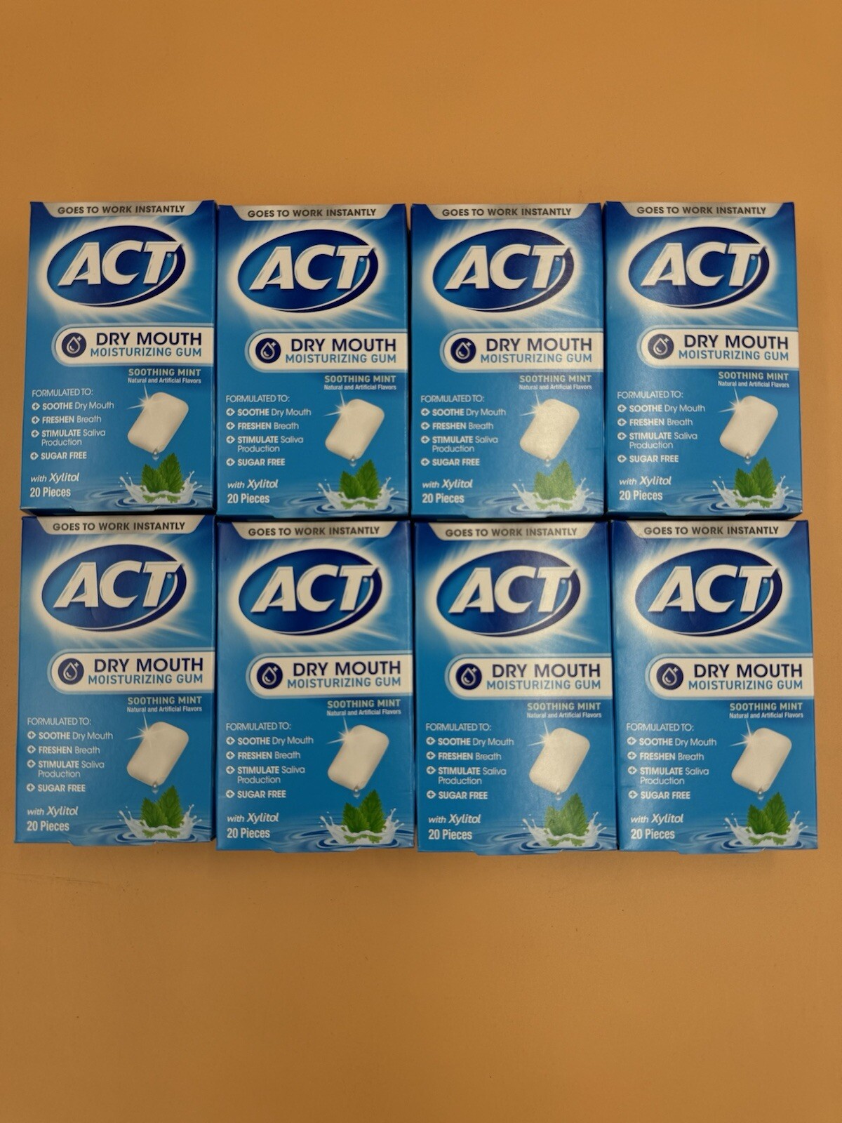 ACT Dry Mouth GUM w/ XYLITOL Sugar-Free, Mint, 20 Pieces 8 Pack