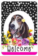 Basset Hound Aluminum Indoor/Outdoor Paw Prints Welcome Sign