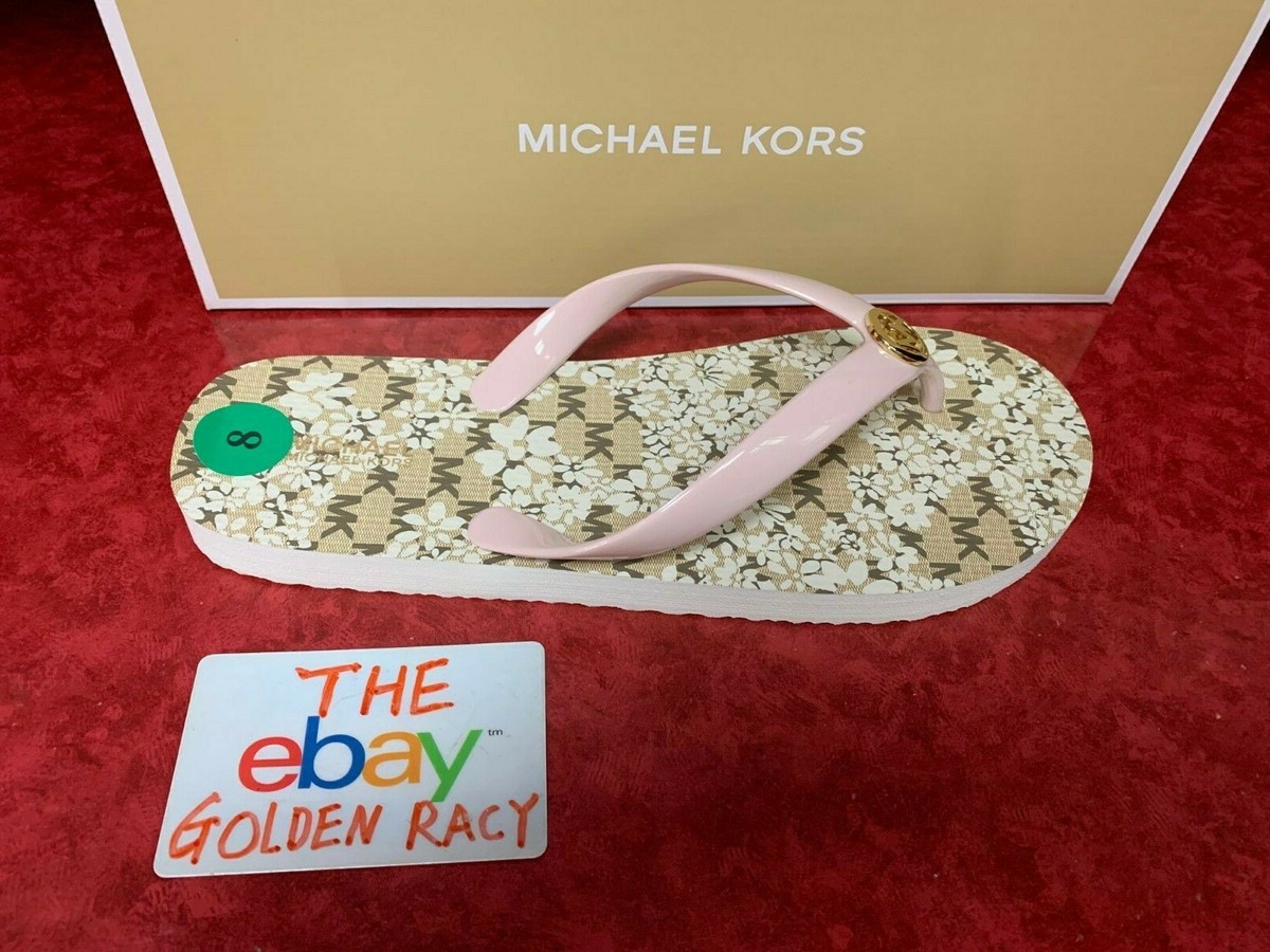 NIB Michael Kors Jet Set Womens Rubber Flip Flops Blossom/Gold SZ 6-10  45H3MKFAQ