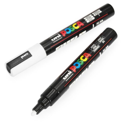 2 X Uni-Ball PC-5M Marker Painting Art Pens - 1.8-2.5mm - Black & White - Picture 1 of 3