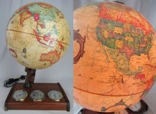 Vintage 1980 Scan Globe Light Up W/ Weather Station Base Thermometer MCM LAMP