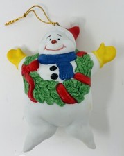 Vintage Christmas Mornin  Snowman Porcelain Ornament 4.5  Tall