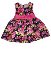 Infant & Toddler Girls Navy Blue & Pink Roses Tea Length Formal Baby Dress