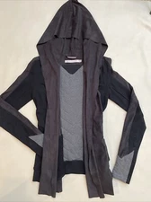 Blanc Noir Black Long Sleeve Hooded Traveler Open Front Jacket Women’s XS Moto
