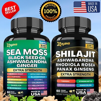 Zoyava Dynamic Vitality Bundle - Sea Moss 7000mg,Black Seed Oil 4000mg/ Shilajit