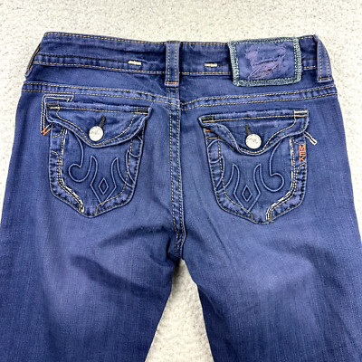 MEK Denim Jeans Women's 27 Munich Low Rise Bootcut Faded Distressed Flap Pockets
