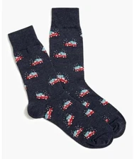 J Crew Christmas Red Truck Tree Socks One Size