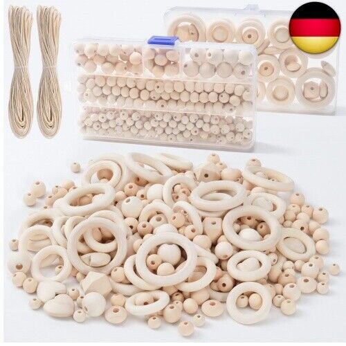 RUBY 416 Stück Holzperlen Makramee Set Holzringe zum Basteln Holzkugeln mit - Bild 1 von 10