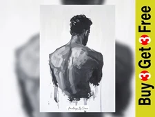 Bold Monochrome Male Impasto, Oil Painting Print 5"x7" on Matte Paper