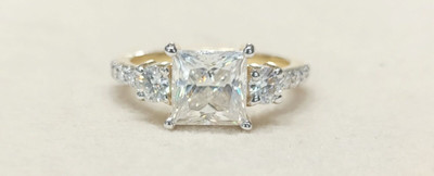 3 crt Moissanite Princess Shape Ring 18K Yellow Gold  Plated