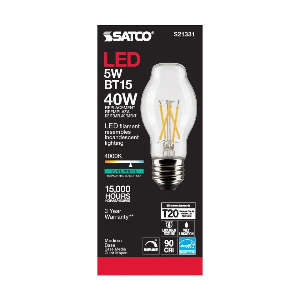 SATCO S21331 - 5 Watt BT15 LED Light Bulb - 4000K - 120 Volts (6 Pack) - Image 4 of 4