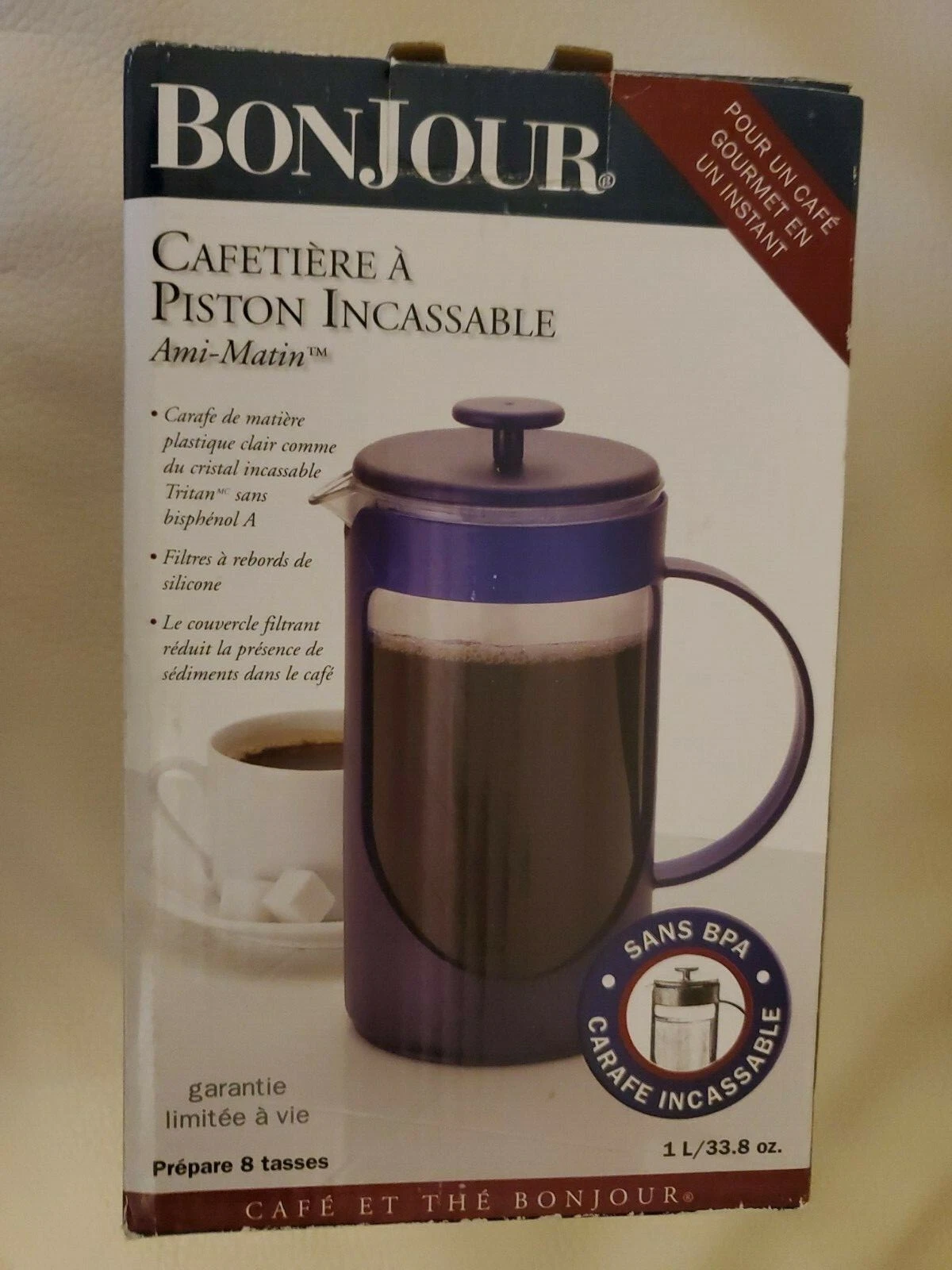 BonJour Ami-Matin Unbreakable French Press Coffee Maker 8-Cup/33.8 Ounce New