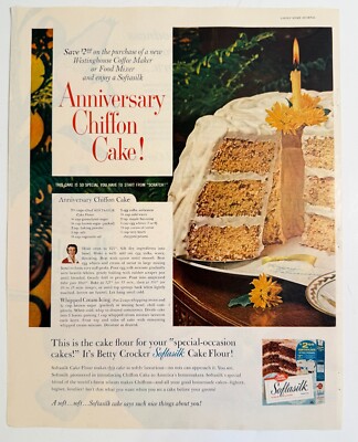 Vintage 1961 Anniversary Chiffon Cake Recipe Softasilk Advertisement Print Ad