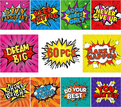 60PCS Superhero Motivational Cards, 10 Large, Square / Superhero-themed 