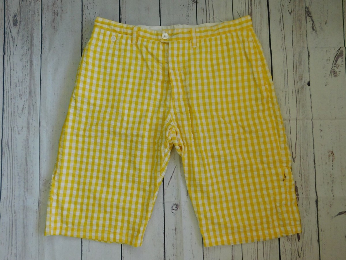 NWT Sabit NYC Yellow White Plaid Checks Button Fly Shorts Size 38