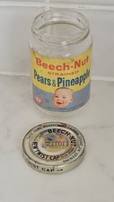 Vintage 1950-1960s Beech-Nut Baby Food Glass Jar Lid Strained Pears Pineapple