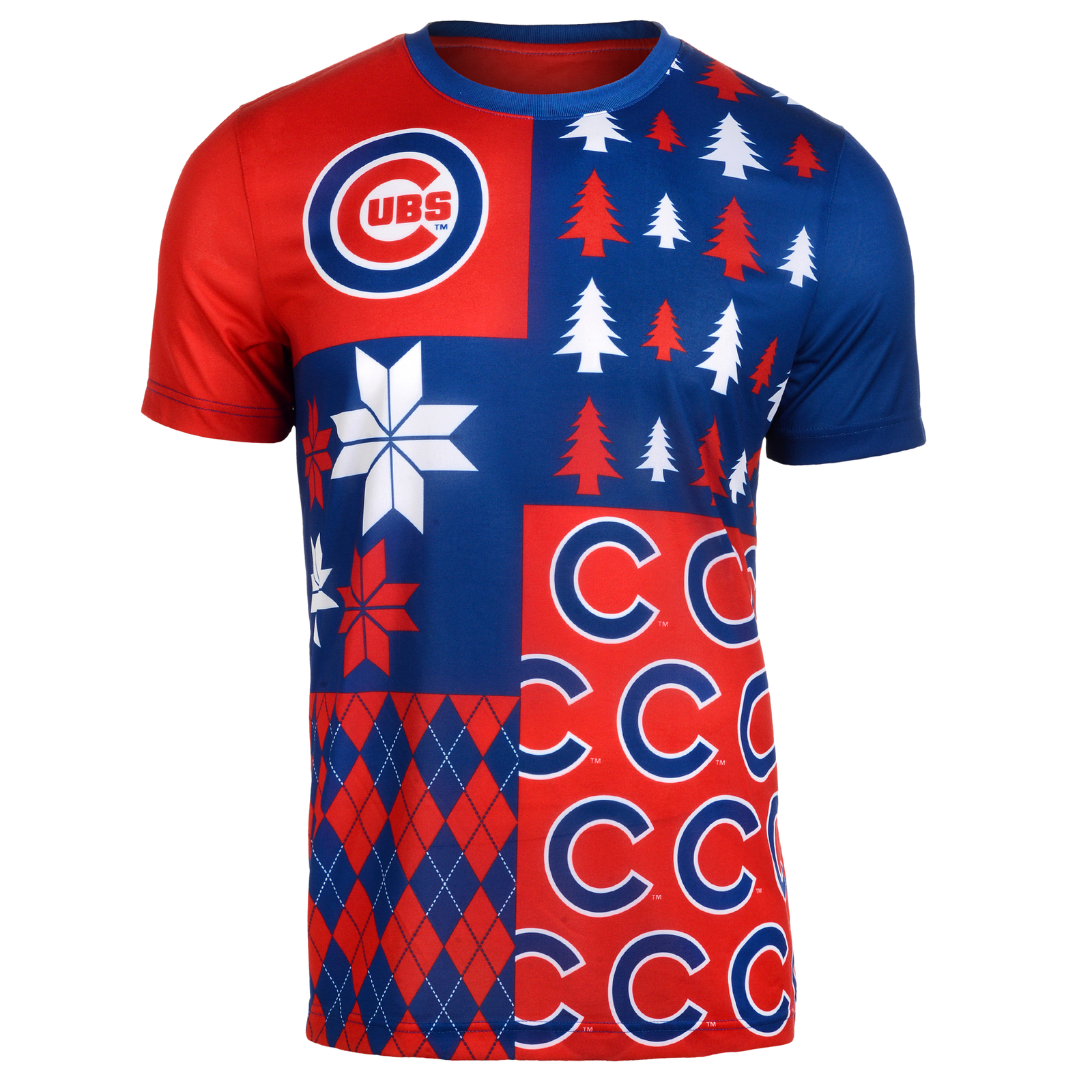Мужская футболка FOCO MLB Mens Chicago Cubs Busy Block с уродливым круглым вырезом