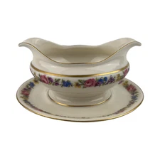 Castleton China Manor Gravy Boat with Attached Underplate VTG Multifloral USA