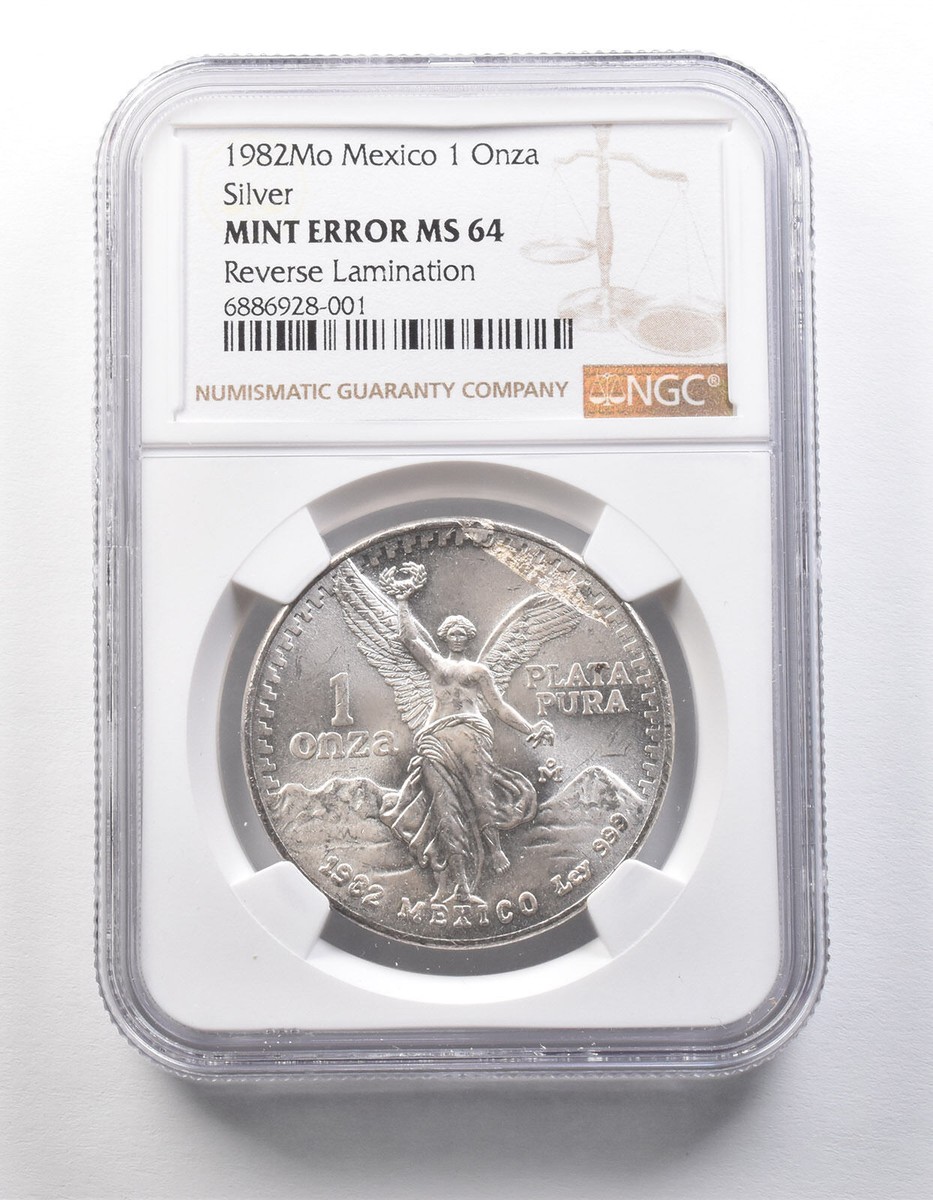 マルモページです☆①の1 1982 Mo Mexico 1 Onza Silver Libertad Error MS64 Reverse