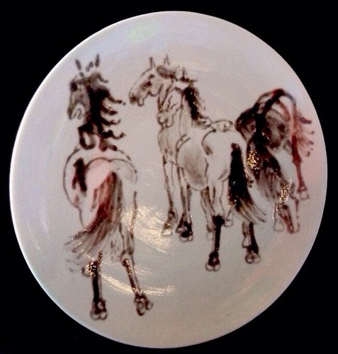 Vtg Ling Chi Jinzhou Pottery Hand Painted - Xu Beihong Noble Steed Design XLNT - Picture 6 of 8