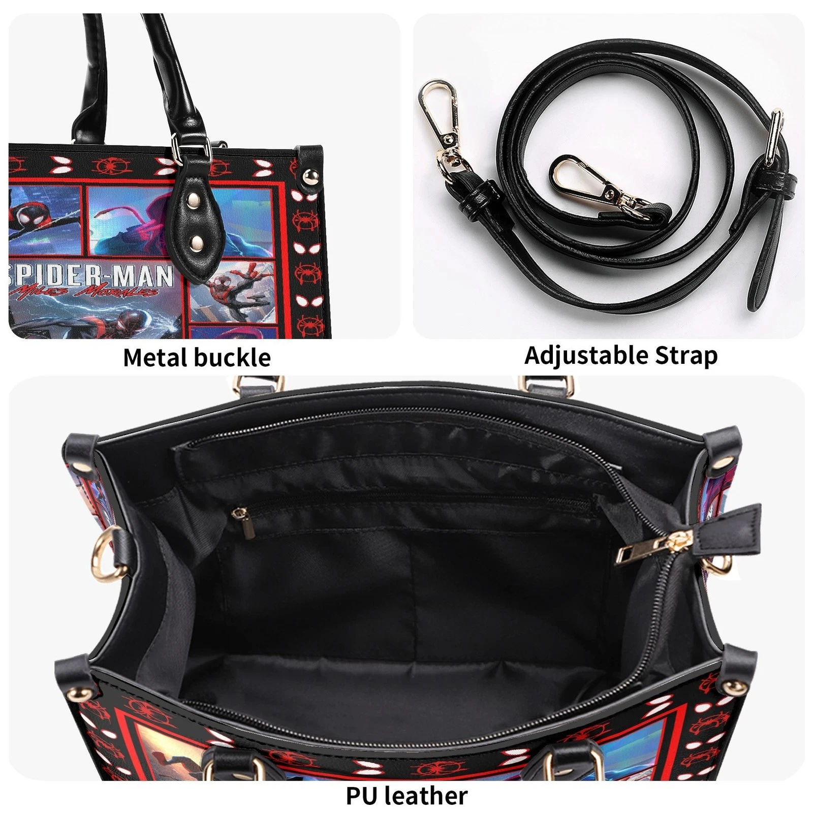 Spider-Man Miles Morales Leather Handbag, Marvel Superhero Bag, Gift