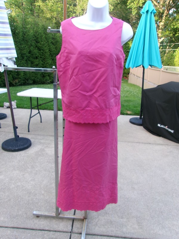 TALBOTS PINK SILK TOP&SKIRT SET 12P