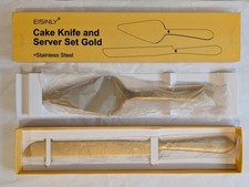 EISINLY Cake Knife and Server Set in Box Stainless Steel Gold Tone Party Dessert