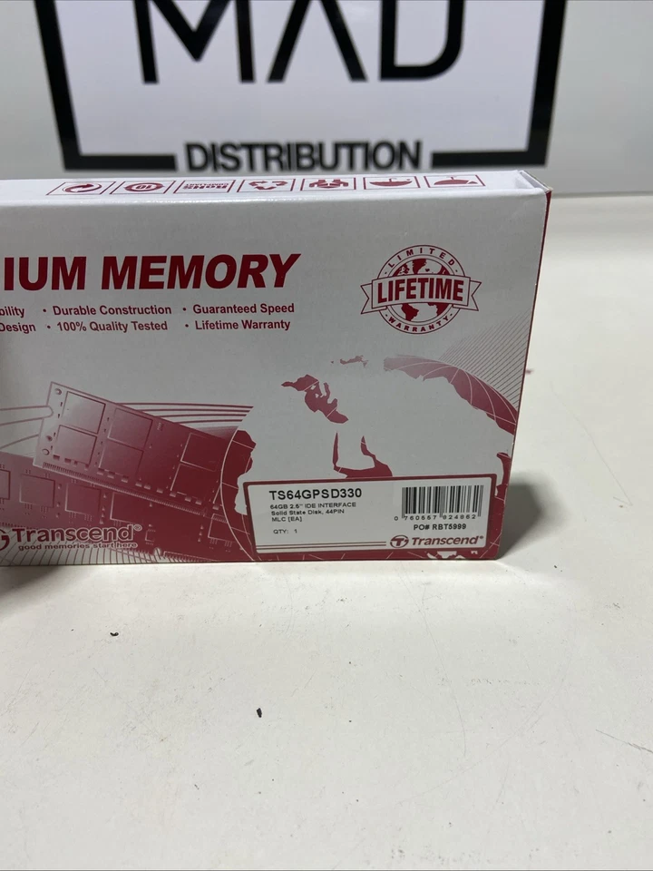 Transcend 2.5" 64GB PATA MLC Internal Solid State Drive (SSD) TS64GPSD330 New - Image 2 of 3