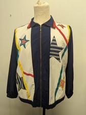Teddi Vintage Abstract Stars Full Zip Women's Windbreaker Bomber Jacket L USA