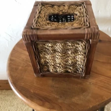 Tissue Box Cover Wood Wicker Rattan Brown Square Bohemian Beach Coastal Boho