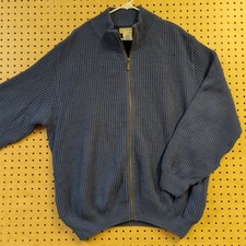 VTG LL Bean Cardigan Sweater, Mens Large Tall, Cotton Knit, Blue, Made In USA
