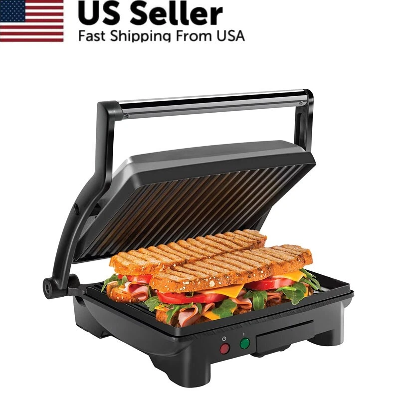 3-in-1 Electric Panini Press&Grill 4-Slice Non-Stick Press Stainless Steel New