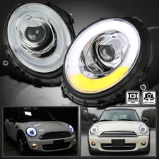 Fits 2007-2013 Mini Cooper S LED Tube Halo Projector Headlights Lamps Left+Right