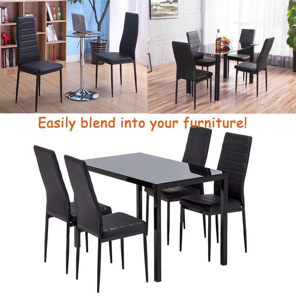 Set of 4 Dining Chairs Upholstered PU Leather Accent Chair Modern Elegant